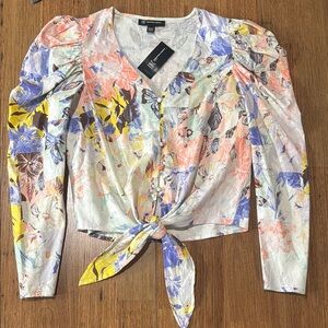 INC International Concepts Pink and White Tie-Front Blouse